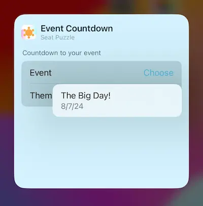 Example configuration of a Seat Puzzle countdown widget