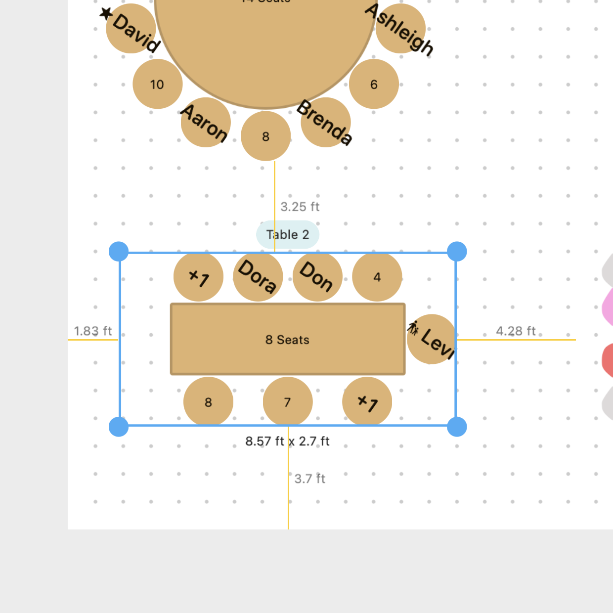 Placeholder image illustrating table and chair spacing in feet and meters