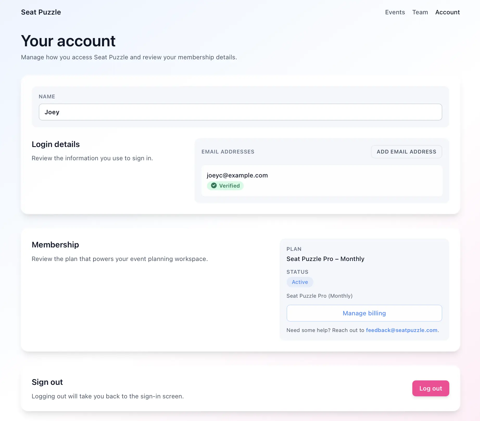 Update your profile, emails, and membership details from the account page. Update your profile, emails, and membership details from the account page.
