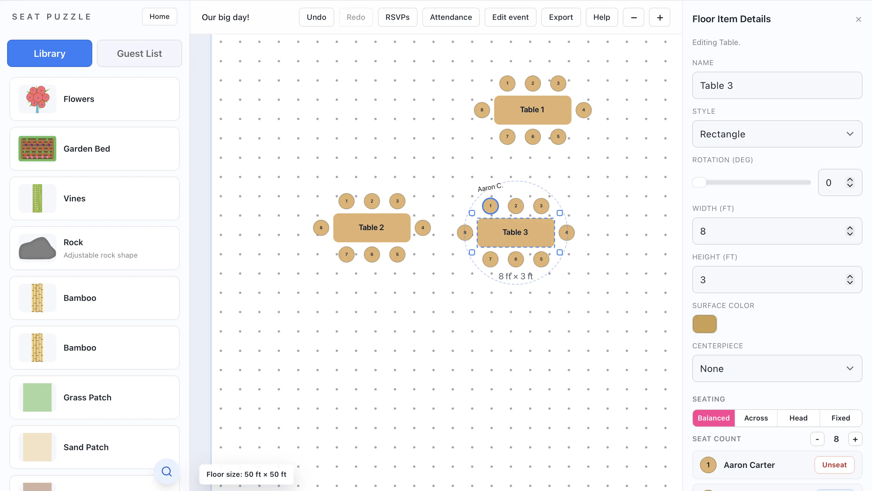 Navigate the planner with the item library, floor canvas, and detail panel. Navigate the planner with the item library, floor canvas, and detail panel.