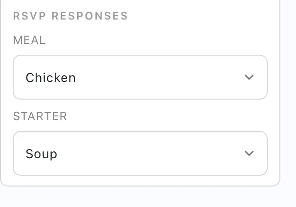 Review or update a guest's RSVP responses from the guest editor. Review or update a guest's RSVP responses from the guest editor.